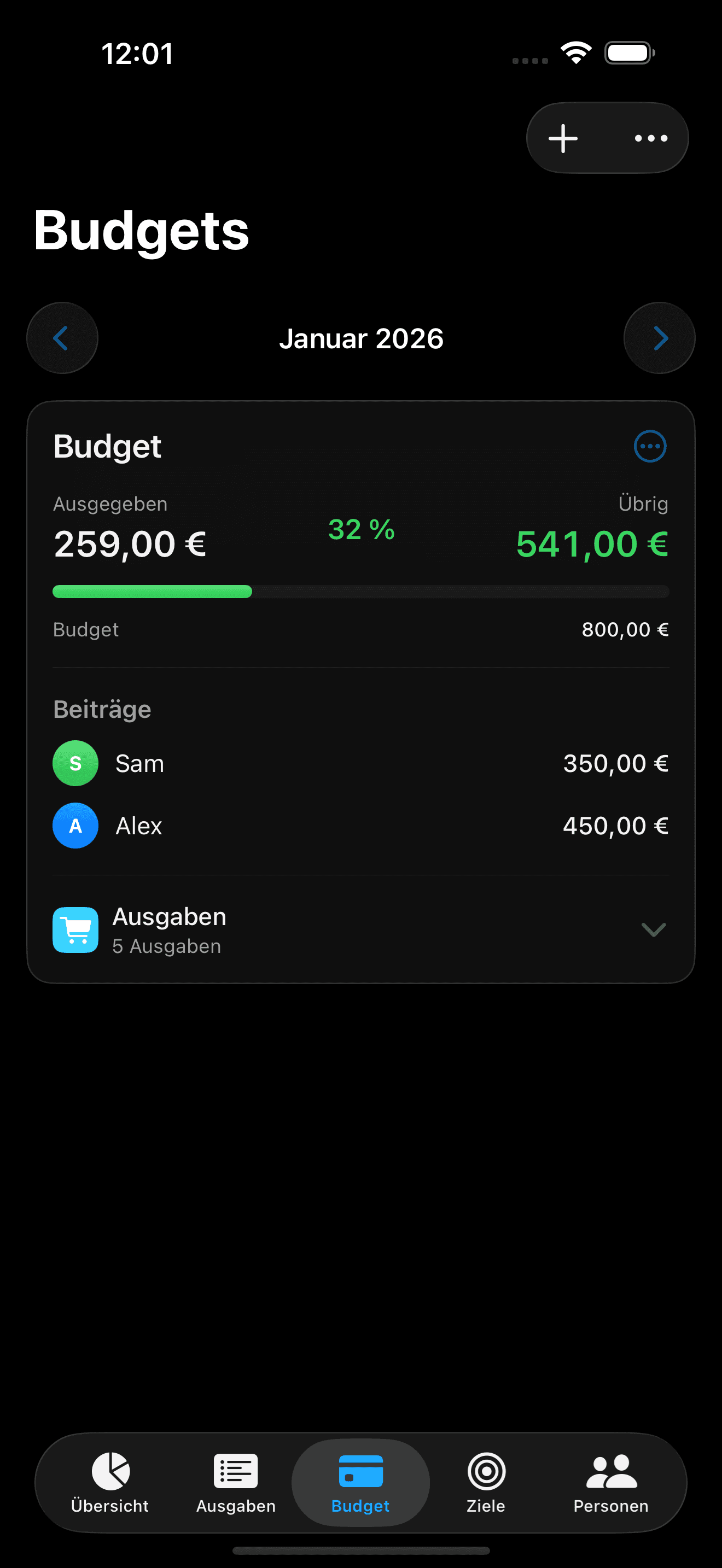 Splitrate: Budgets für variable Kosten